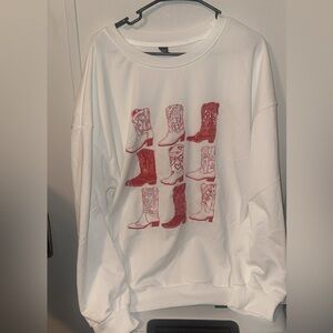 SHEIN White Sweater with Red Boot Print
